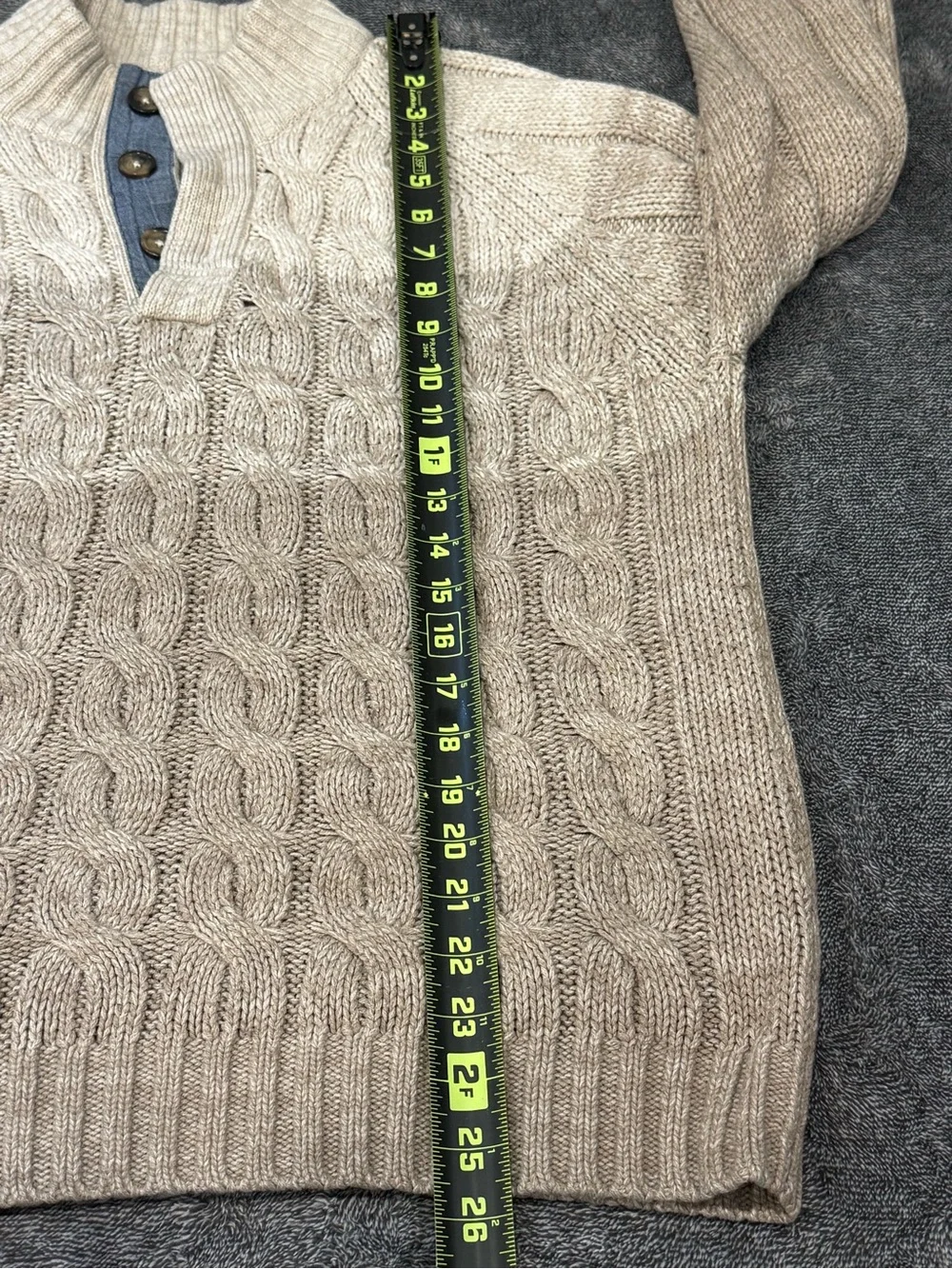 Weatherproof Vintage Sweater Men’s Large Oatmeal Cable Knit Button Mock Neck